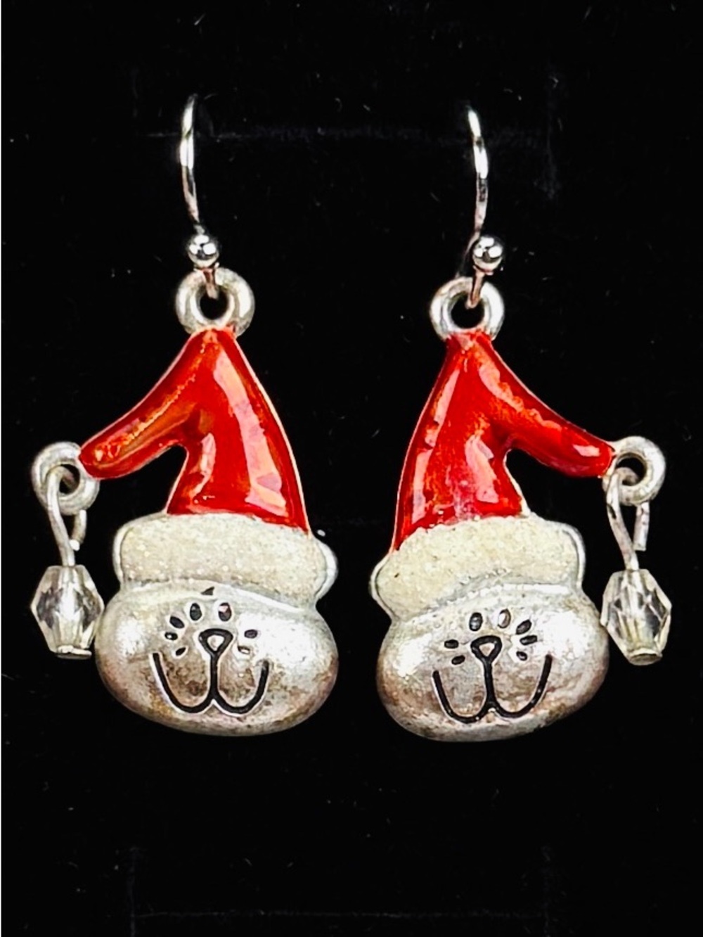 Christmas Cat Pierced Dangle Earrings Santa Hat Holiday Novelty Jewelry